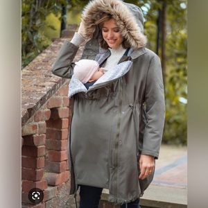 Seraphine 3-in-1 Parka Coat Maternity Baby Wearing Green with Fur US 4 Small